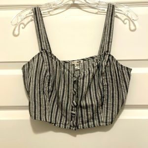 NWOT society amuse linen cotton grey white stripe linen crop top size medium